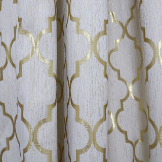 Moroccan Trellis Luxury Jacquard Cream and Metallic Gold Geometric Curtain 2