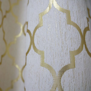 Moroccan Trellis Luxury Jacquard Cream and Metallic Gold Geometric Curtain 3