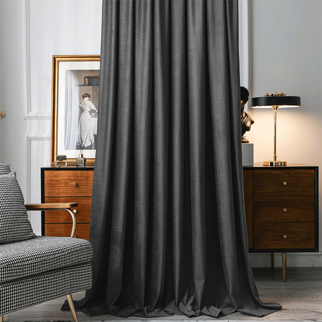 Scandinavian Basketweave Textured Charcoal Dark Grey Velvet Blackout Curtains 1