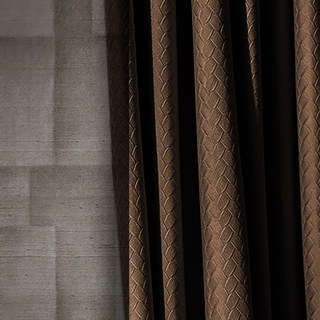 Scandinavian Basketweave Textured Dark Brown Velvet Blackout Curtains 3
