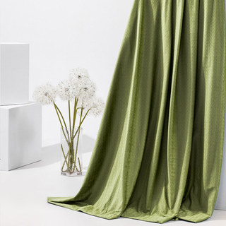 Scandinavian Basketweave Textured Olive Green Velvet Blackout Curtains 2