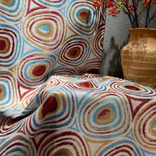 Circle Dance Red Blue Modern Geometric Patterned Curtain 5