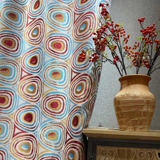 Circle Dance Red Blue Modern Geometric Patterned Curtain 3