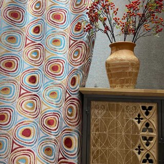 Circle Dance Red Blue Modern Geometric Patterned Curtain 2