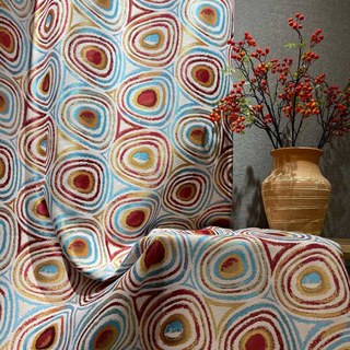 Circle Dance Red Blue Modern Geometric Patterned Curtain 4