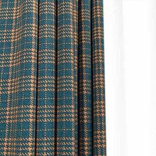 Cosy Plaid Checked Blue & Cream Linen Style Curtain 1