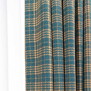 Cosy Plaid Checked Blue & Cream Linen Style Curtain 3