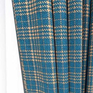 Cosy Plaid Checked Blue & Cream Linen Style Curtain 2