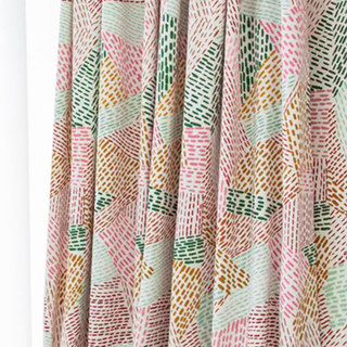 Dash of Colour Pink Green Geometric Velvet Curtain 2