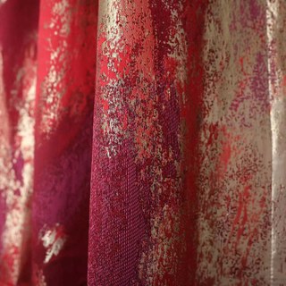 Dazzling Brushwork Luxury Jacquard Red & Gold Abstract Curtain 2