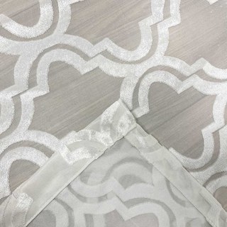 Fancy Trellis Cut Velvet Ivory White Voile Curtain 6