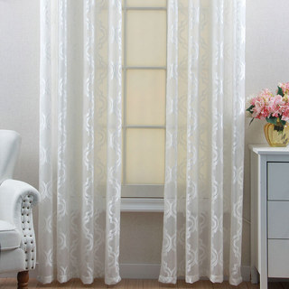 Fancy Trellis Cut Velvet Ivory White Voile Curtain 4