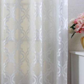 Fancy Trellis Cut Velvet Ivory White Voile Curtain 1