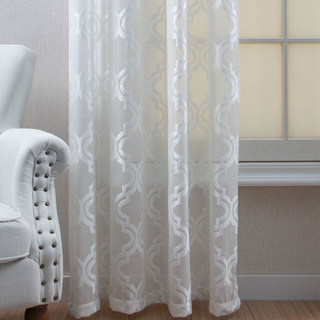 Fancy Trellis Cut Velvet Ivory White Voile Curtain 2