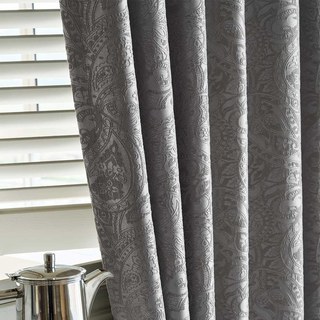 Enchanting Paisley Luxury Jacquard Grey Blackout Curtain 3