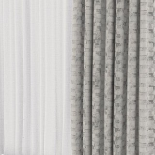 Enchanting Patchwork Luxury Jacquard Pearly Grey Geometric Curtain 3