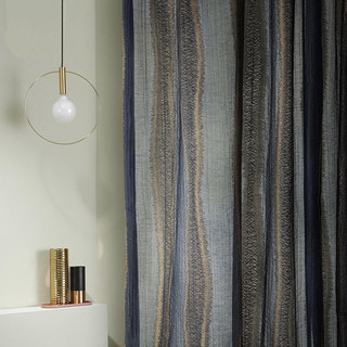 Oceana Navy Blue and Gold Striped Sheer Linen Curtain