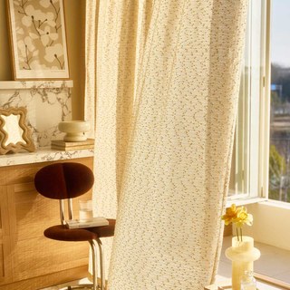Ripple Wave Tweed Inspired Cream Yellow Glittery Voile Curtain 2
