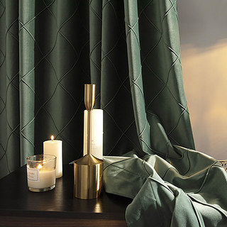 Diamond Lattice Geometric Blackout Velvet Green Checked Curtain