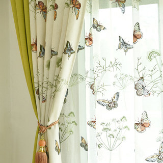 Butterfly Garden Cream Floral Embroidered Curtain 3
