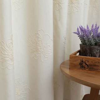 Flowers of the Four Seasons Embroidered Ivory White Curtain