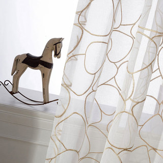 Pebble Beach Embroidered Circles White and Gold Voile Curtain
