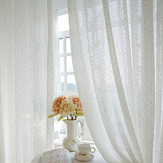 Ripple Wave Tweed Inspired Ivory White Glittery Voile Curtain
