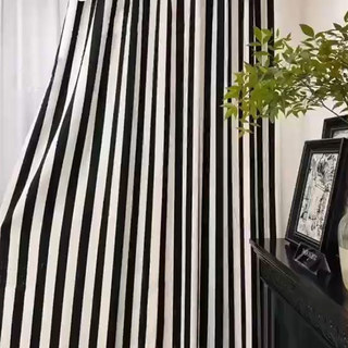Striking Double Sided Black and White Chenille Striped Curtain 3