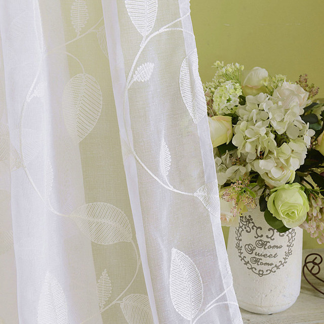 Wispy Woodland White Embroidered Sheer Curtain 1
