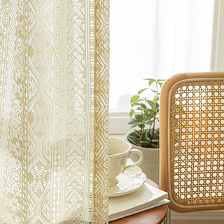 Breeze Geometric Lace Net Ivory Cream Boho Curtains 2