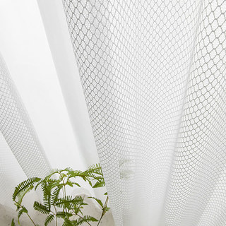 Enmeshed Diamond Grid Ivory White Net Curtain 5