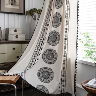 Mandala Black and White Geometric Boho Curtains