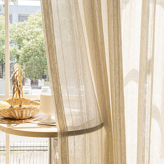 Bliss Striped Oatmeal Linen Style Sheer Curtain