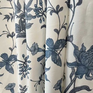 Butterfly and Bloom Porcelain Blue Floral Velvet Curtains