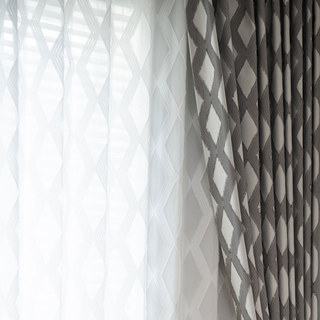 Diamond Lattice Fringe Trim Grey Geometric Blackout Curtain