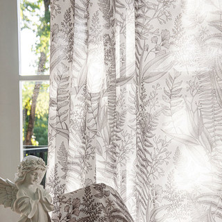 Fern Forest Leaf Patterned Taupe Grey Sheer Curtain 4