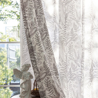 Fern Forest Leaf Patterned Taupe Grey Sheer Curtain 2