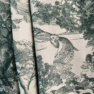 Forest Tale Toile de Jouy Bear Leopard Owl Matcha Green Blackout Animal Print Curtains 2