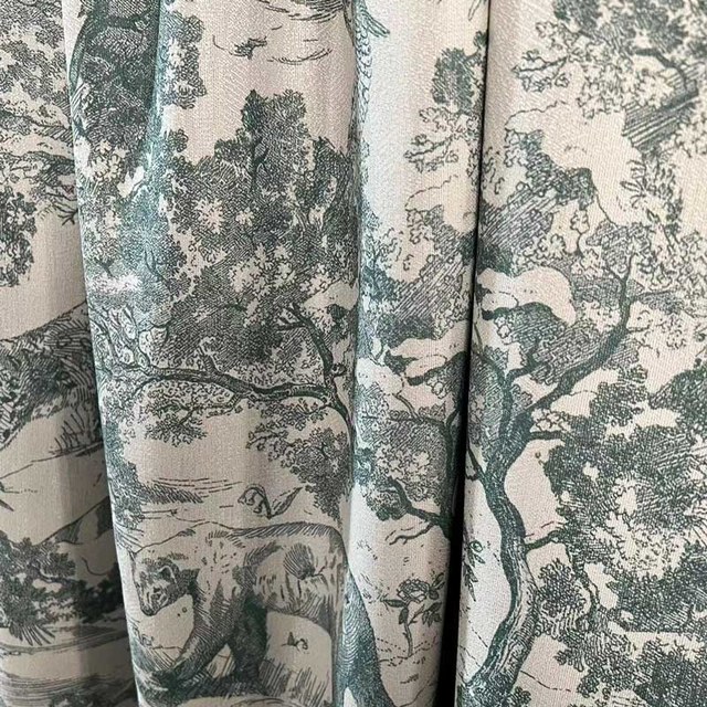 Forest Tale Toile de Jouy Bear Leopard Owl Matcha Green Blackout Animal Print Curtains 1