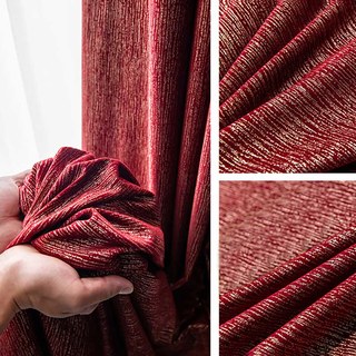 Gilded Age Scarlet Red Blackout Velvet Curtain with Gold Stripes 4