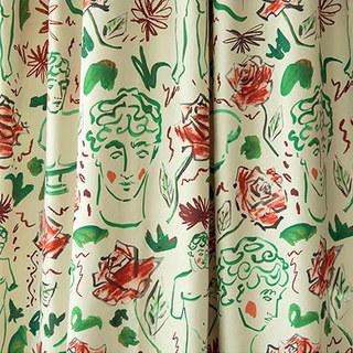 Head Over Roses Graffiti Red Green Chenille Curtains