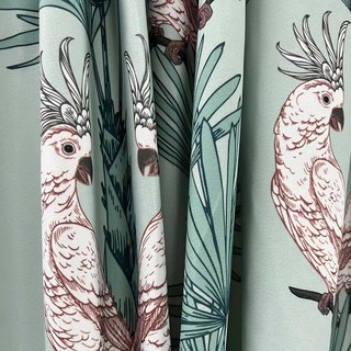 Paradise Parrots Sage Green Velvet Floral Curtains 2