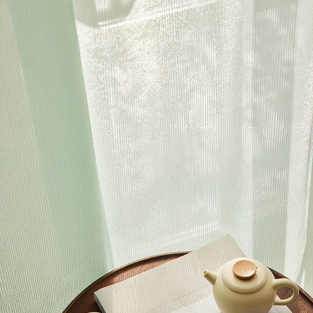 Rolling Hills Art Deco Shimmering Green Sheer Curtains 1