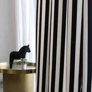 Striking Double Sided Black and White Chenille Striped Curtain 2