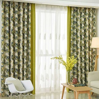 Leafy Whispers Linen Style Green Palm Floral Curtain 3