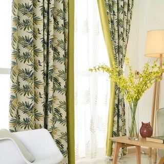 Leafy Whispers Linen Style Green Palm Floral Curtain 2