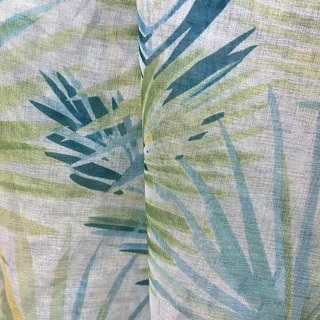 Palm Delight Tropical Leaves Green Blue Voile Curtain