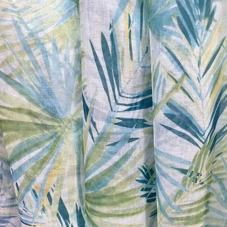 Palm Delight Tropical Leaves Green Blue Voile Curtain