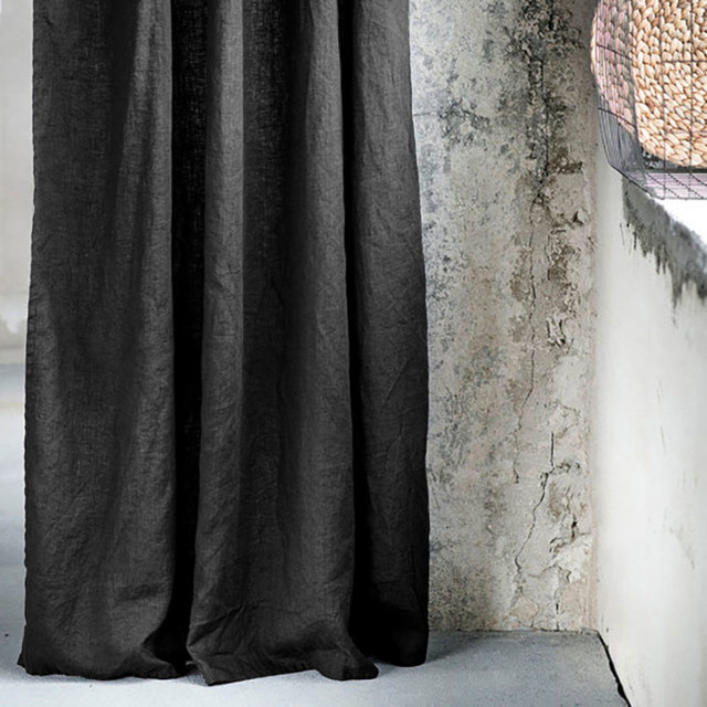 Shabby Chic Black 100% Flax Linen Curtains 1
