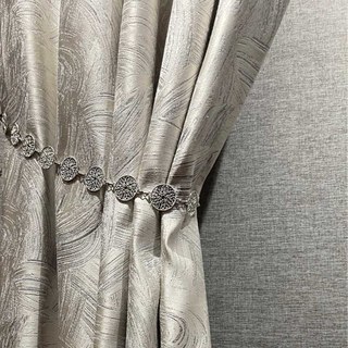 Impressionist Strokes Luxury Jacquard Champagne Curtain with Silver Details